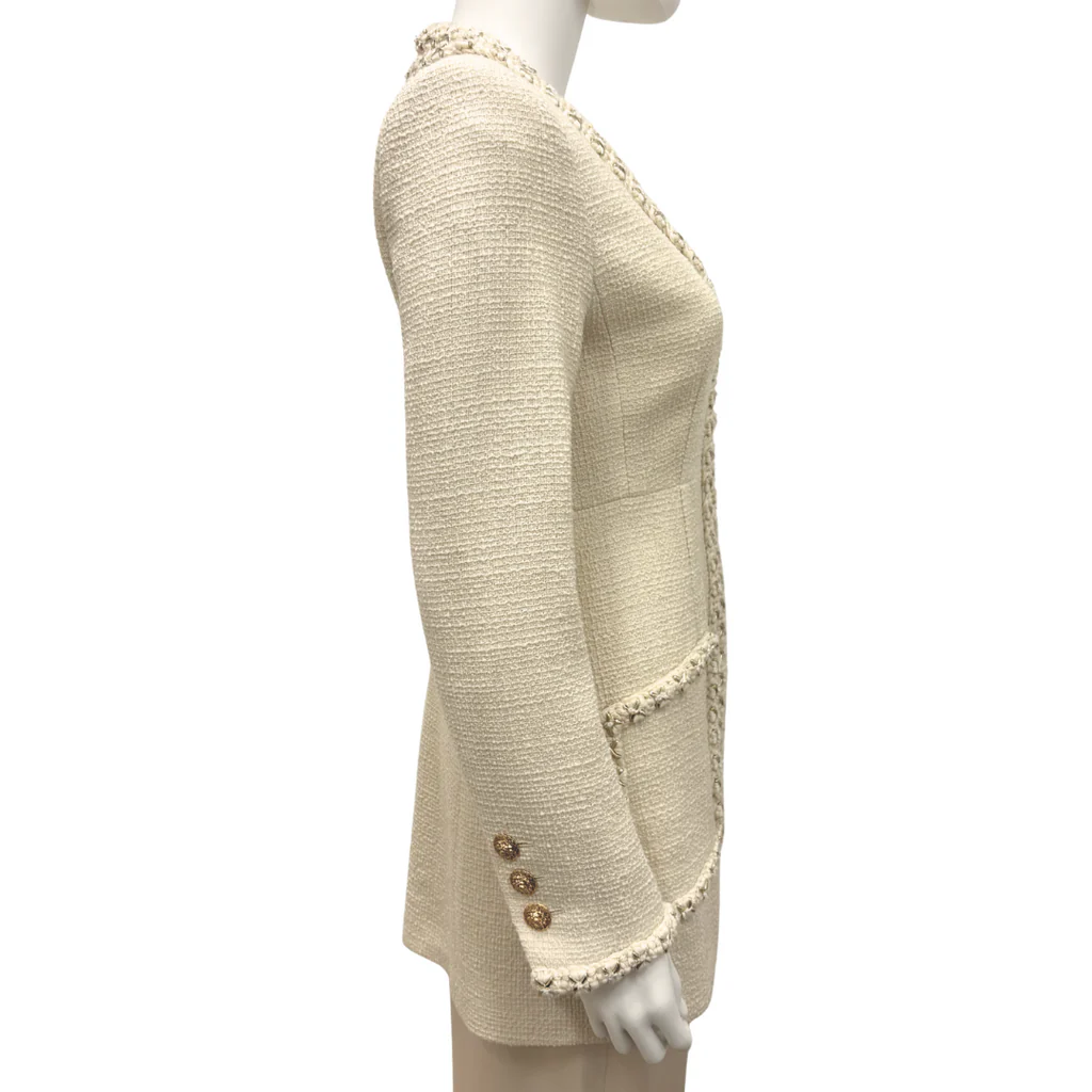 Chanel Cream Tweed Stitched Hardware Jacket, 38 - Image 3