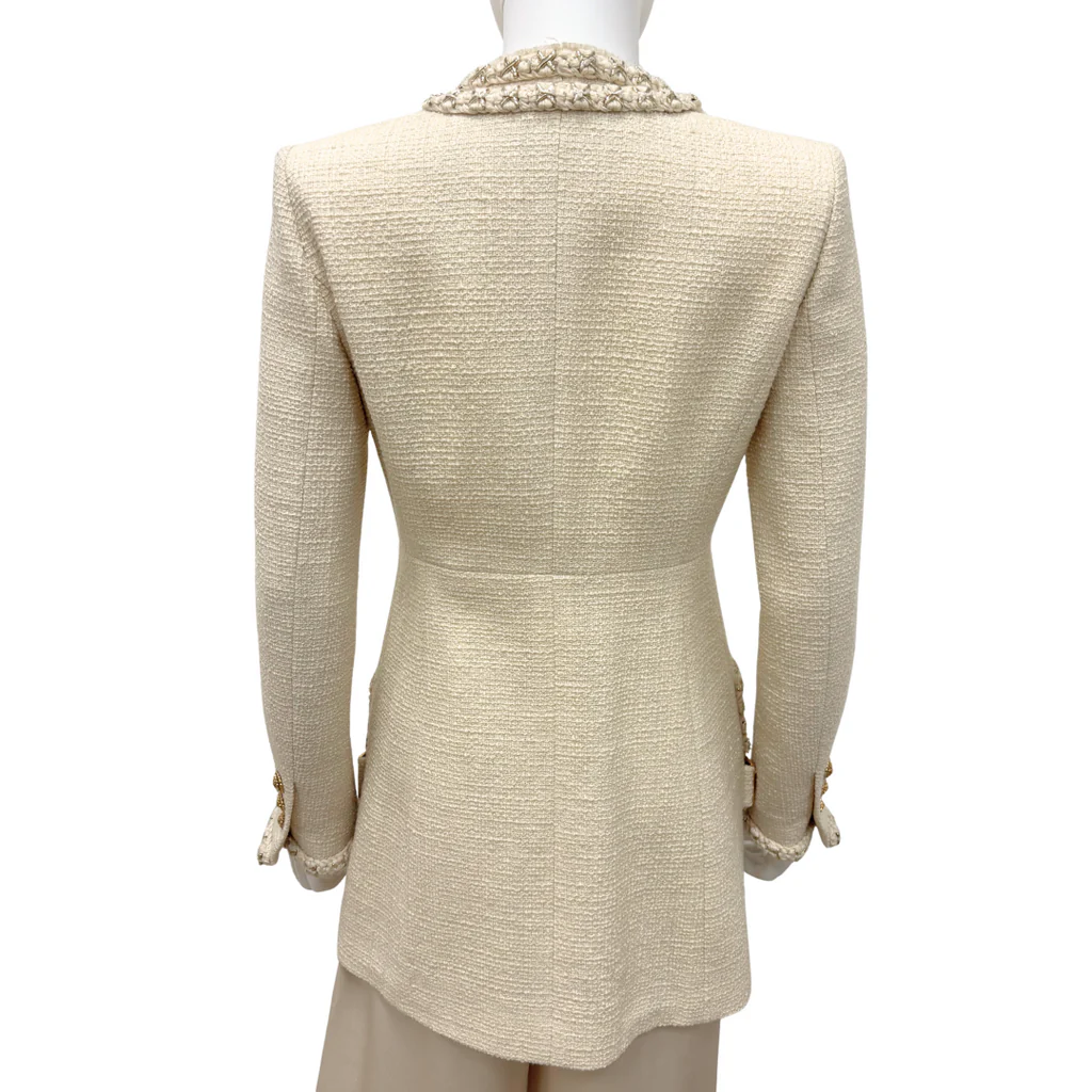 Chanel Cream Tweed Stitched Hardware Jacket, 38 - Image 4