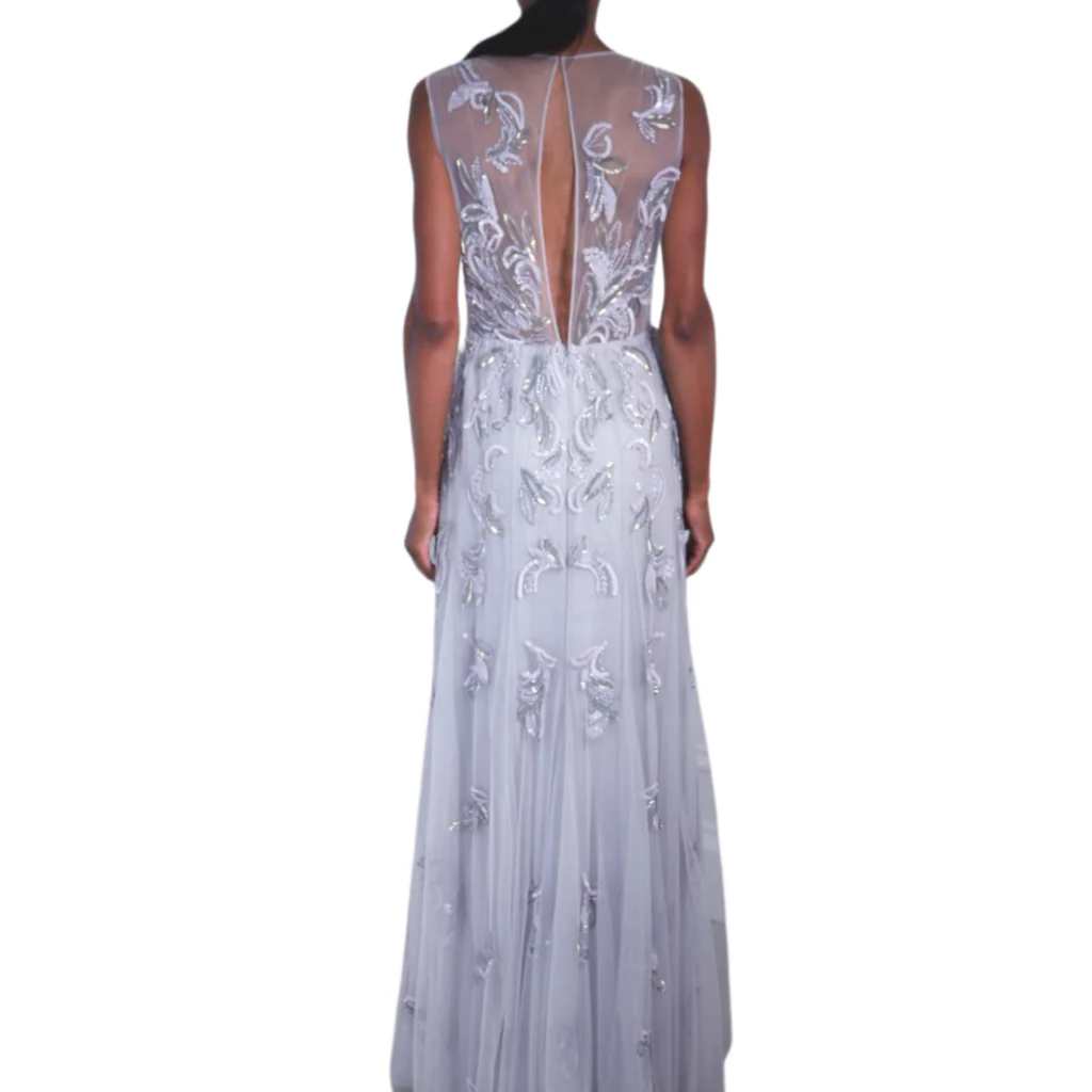 Dennis Basso Silver Mesh and Sequin Gown, 6 - Image 4