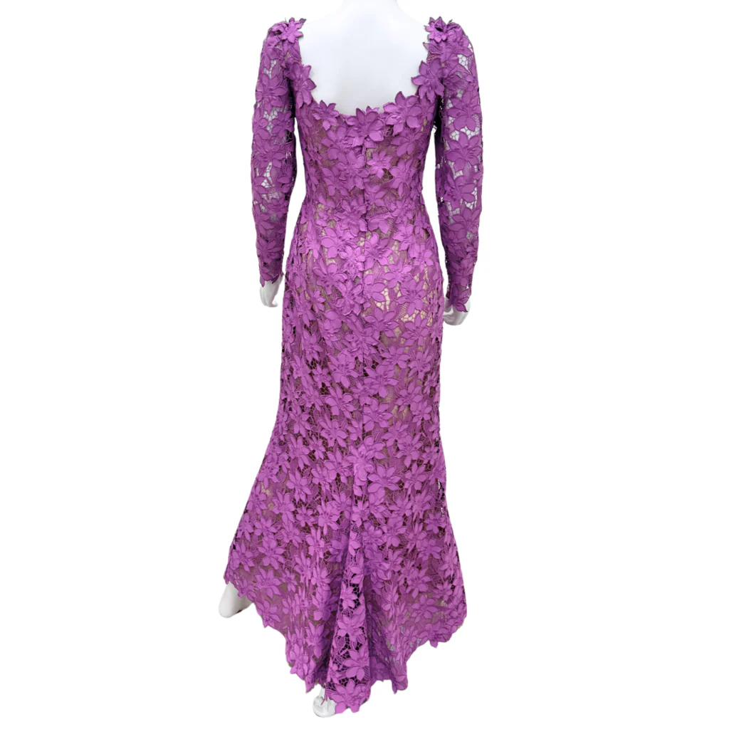 Oscar de la Renta Purple Floral Lace Maxi Dress, 8 - Image 3