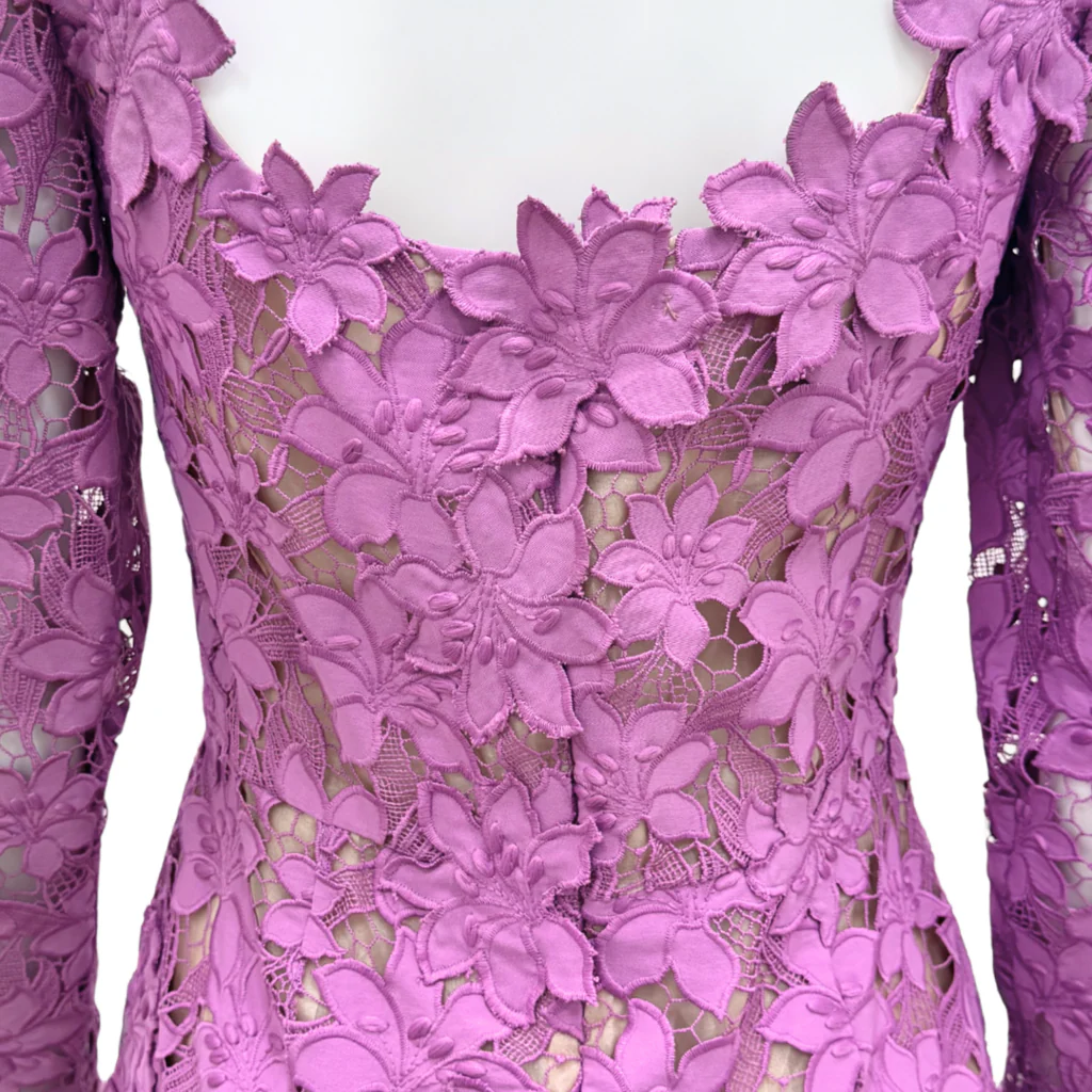 Oscar de la Renta Purple Floral Lace Maxi Dress, 8 - Image 4