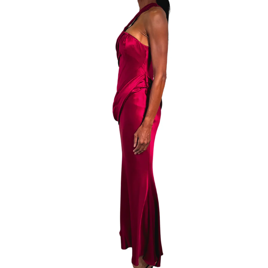 Oscar de la Renta Red Draped One Shoulder Gown, 0 (AS IS) - Image 3