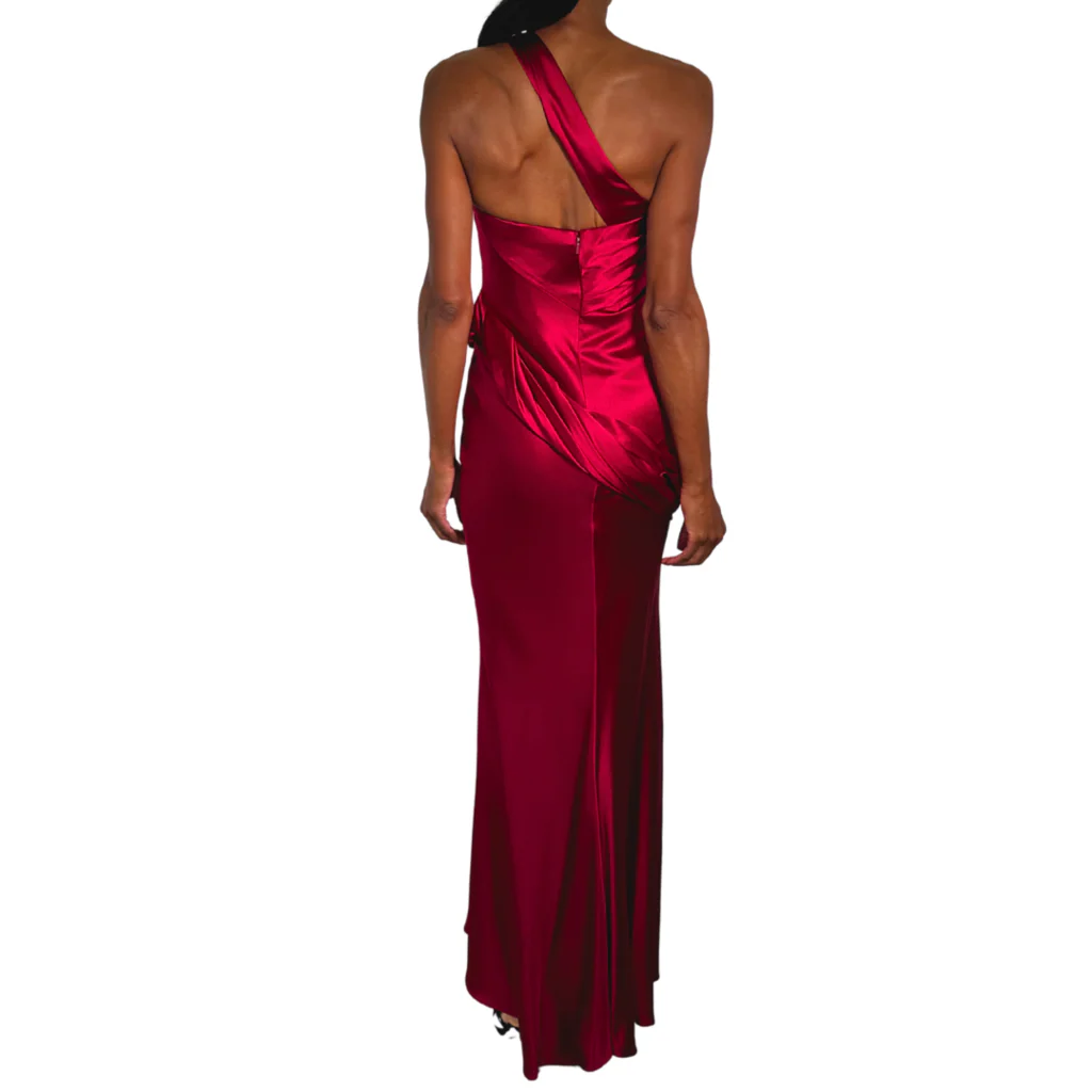 Oscar de la Renta Red Draped One Shoulder Gown, 0 (AS IS) - Image 4