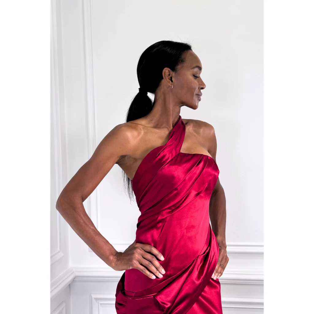 Oscar de la Renta Red Draped One Shoulder Gown, 0 (AS IS) - Image 6
