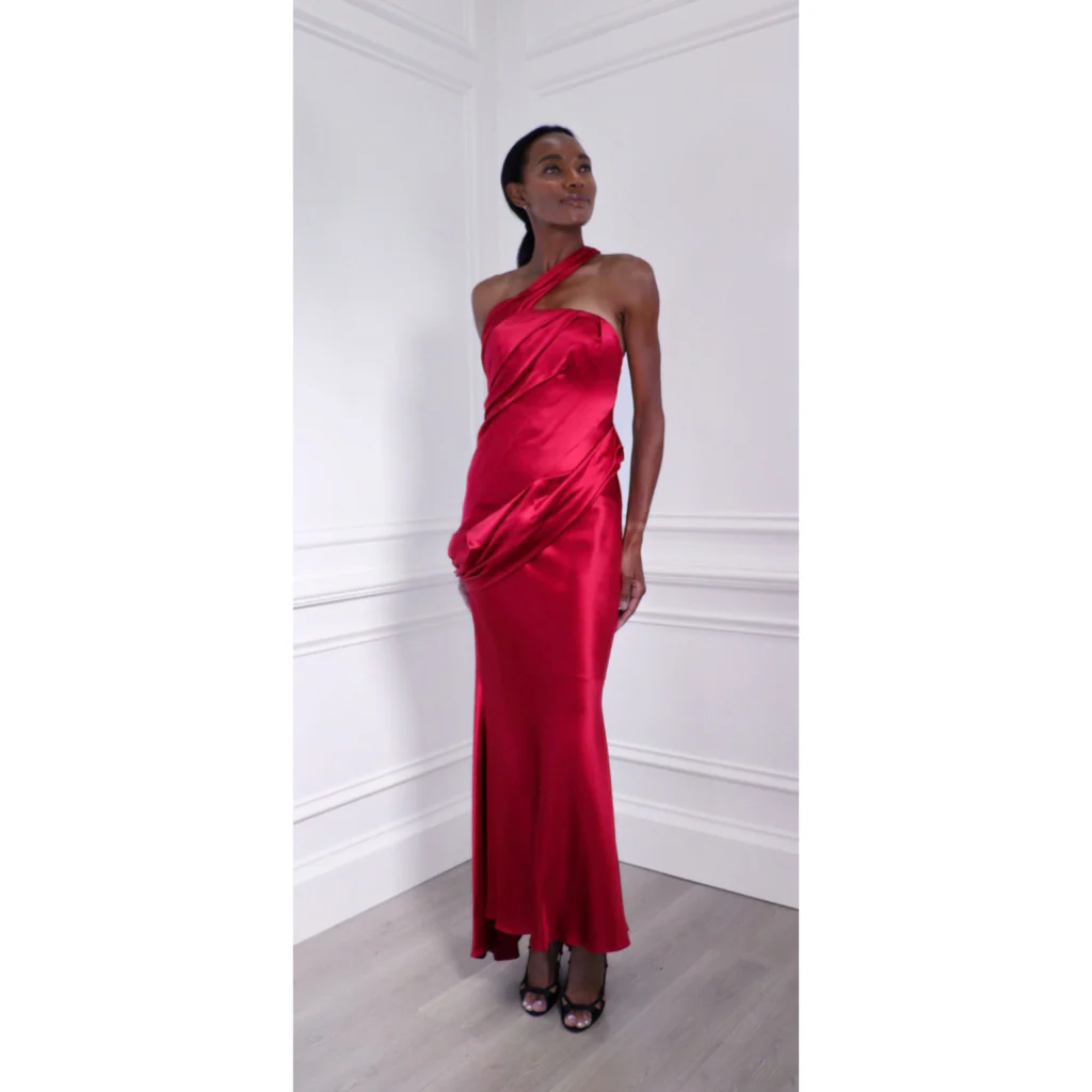 Oscar de la Renta Red Draped One Shoulder Gown, 0 (AS IS) - Image 7