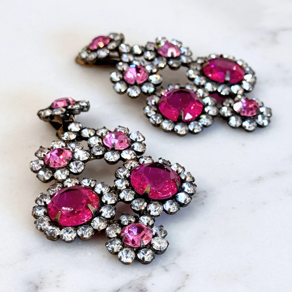 Pink White Crystal Chandelier Earrings - Image 3