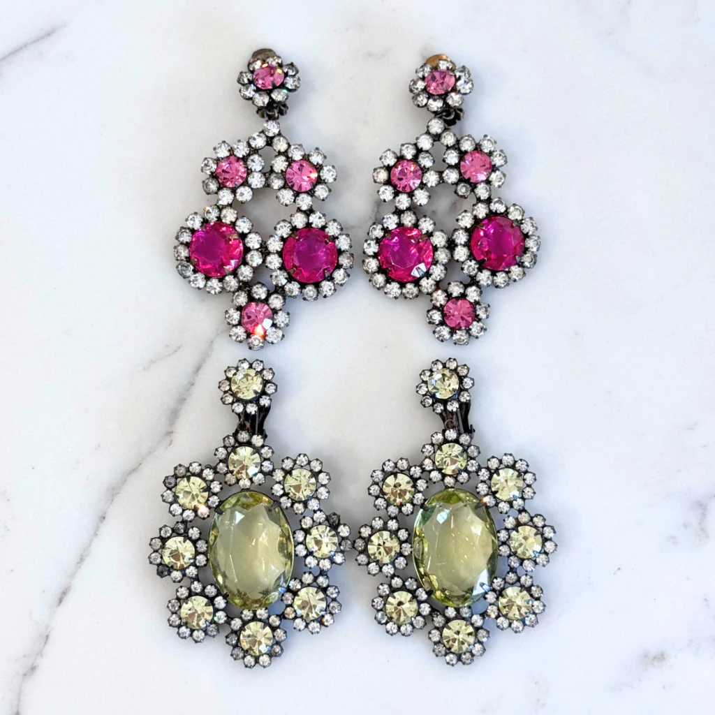 Pink White Crystal Chandelier Earrings - Image 4