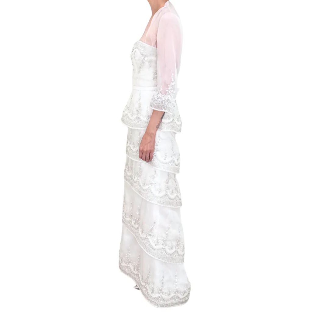 Randi R Rahm White Crystal Beaded Wedding Gown - Image 3