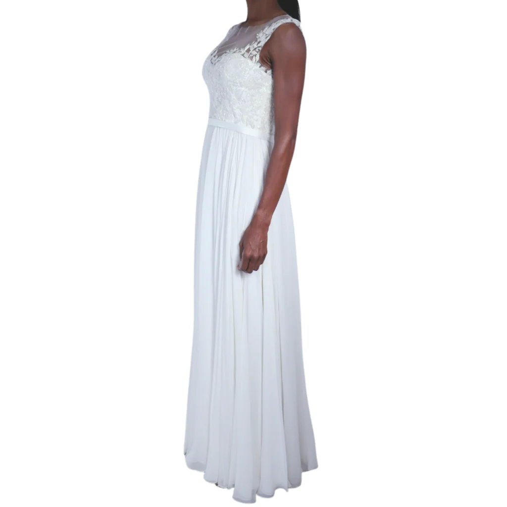 Reem Acra Cream Beaded Long Dress, 6 - Image 3