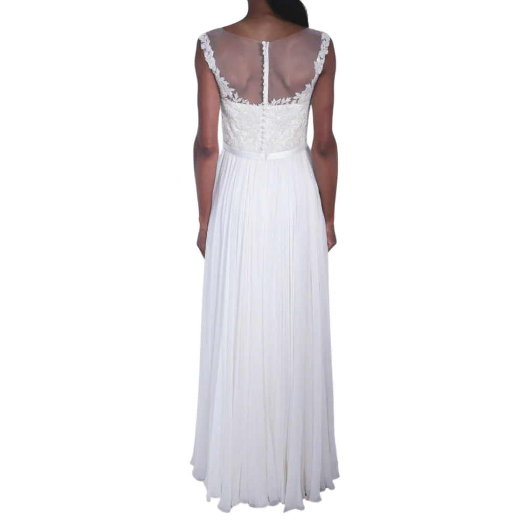 Reem Acra Cream Beaded Long Dress, 6 - Image 4