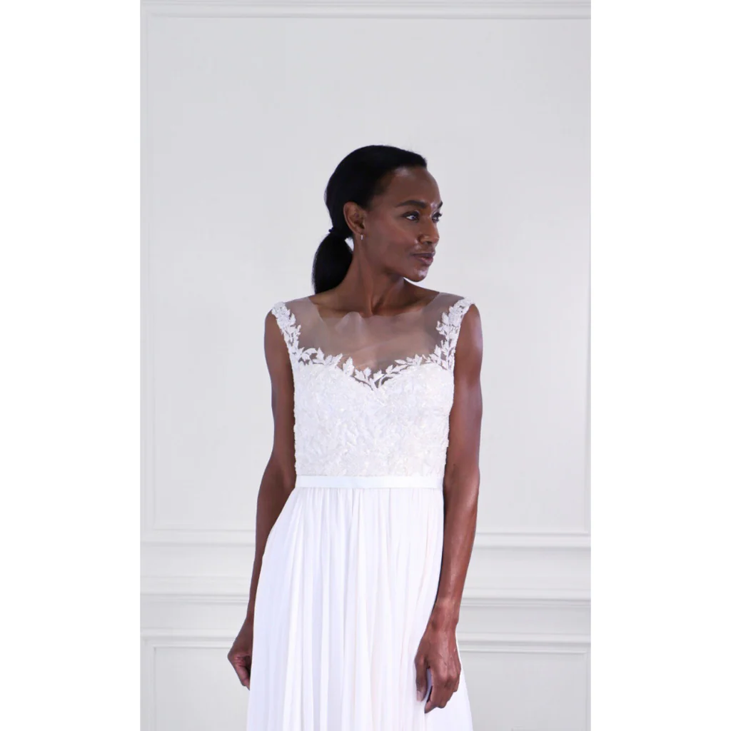 Reem Acra Cream Beaded Long Dress, 6 - Image 6
