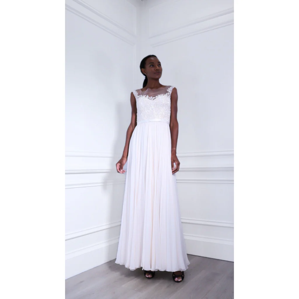 Reem Acra Cream Beaded Long Dress, 6 - Image 7