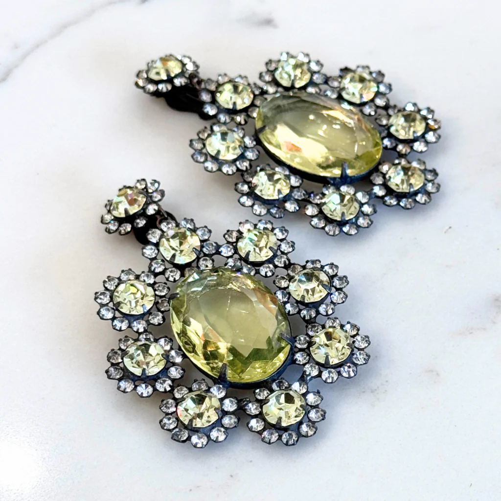 Yellow White Crystal Chandelier Earrings - Image 3